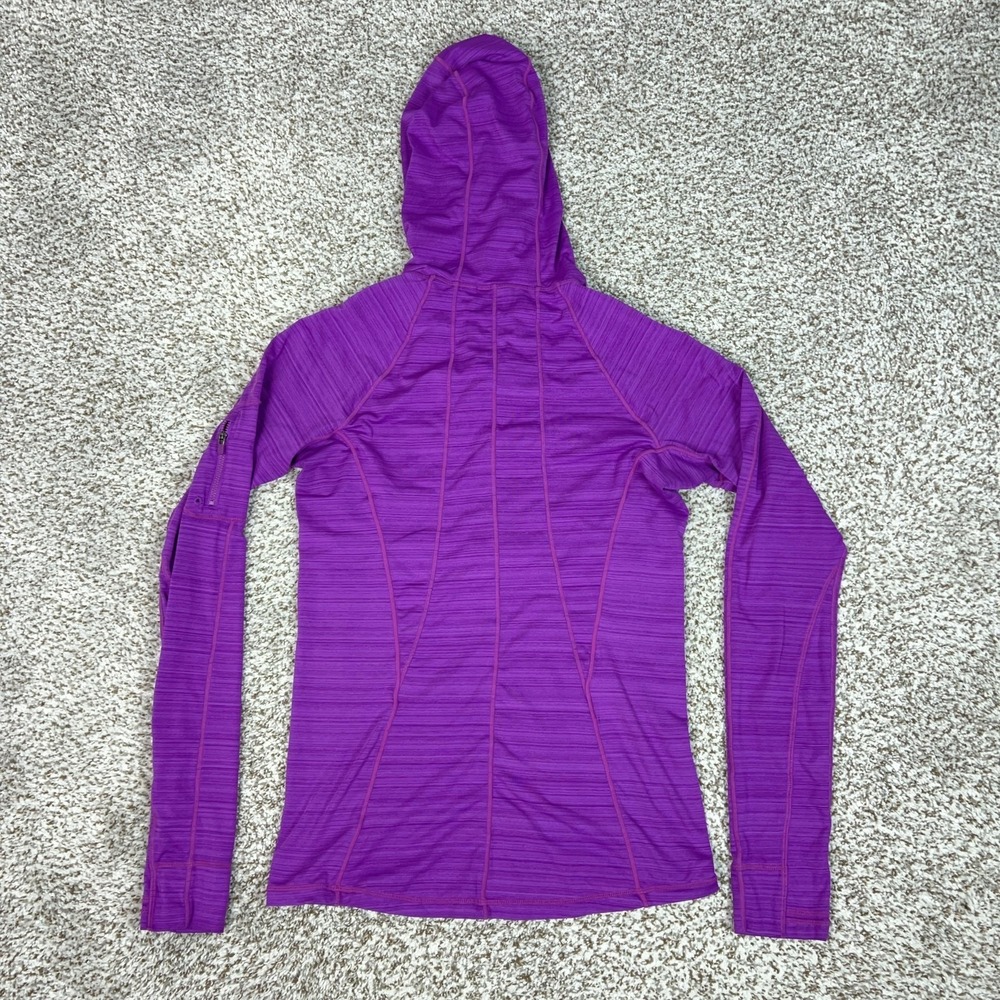 Athleta Shirt Womens Medium Purple Striped UPF Zip Hooded Running Gym Workout - Picture 8 of 11